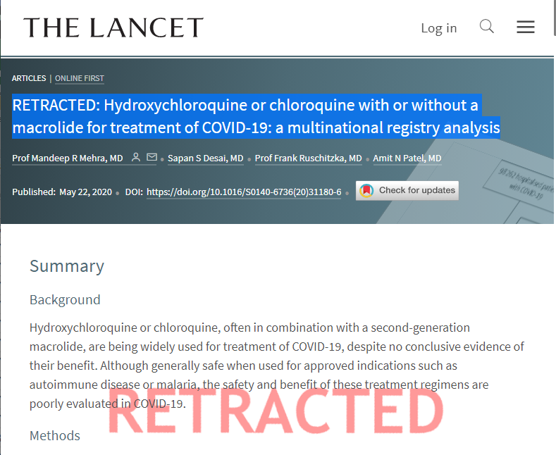 RETRACTED: Hydroxychloroquine Or Chloroquine With Or Without A ...